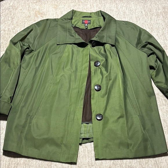 NWOT 2X Plus A line Green short trench Coat removable liner Gallery Nordstrom - Picture 1 of 5